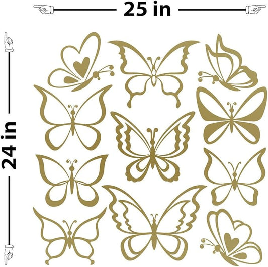 Butterfly Wall Art Vinyl Stickers DIY Nursery or Girls Room Decor Peel and Stick Butterflies Decals (Gold, 24x25 inches)