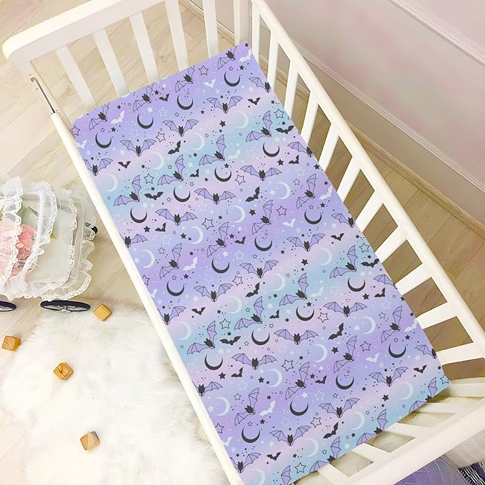 Fitted Crib Sheets for Boys Girls, Bats on The Starry Sky Soft Breathable Mattress Cover for Standard Crib & Toddler Bed Mattress, 27 * 39 in.