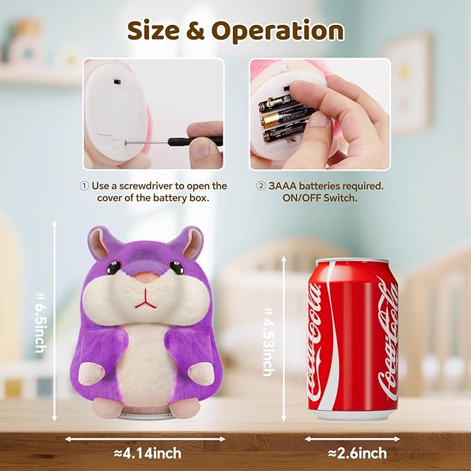 Kids Toddler Toys for Ages 2-4, Talking Hamster Repeats What You Say, Interactive Plush Repeating Toy for 2 3 4 5 6 8 Year Old Boy Girl Birthday Gift (Purple)