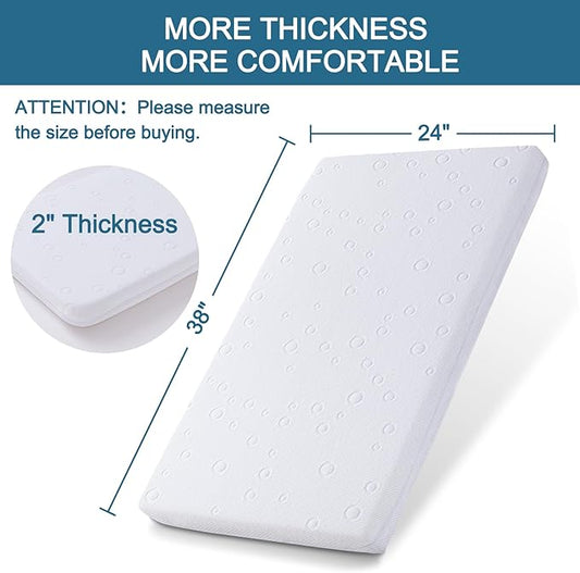 Mini Crib Mattress, 38" x 24" x 2" Dual Sided Gel Memory Foam Mattress with Waterproof, Breathable and Removable Zippered Cover