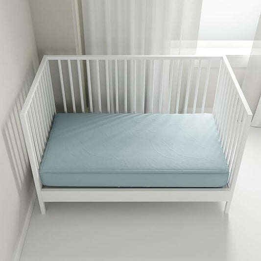 QuickZip Crib Sheet Set - Faster, Safer, Easier Baby Crib Sheets - Includes 1 Wraparound Base & 1 Zip-On Crib Sheet - Dusty Blue 100% Cotton - Fits All Standard Crib Mattresses