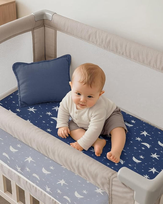 Pack and Play Sheets Fitted, Mini Crib Sheets 2-Pack for Pack N Play Mattress, Stretchy Playpen Sheet for Boys Girls, Softness and Breathable, 38" x 26"