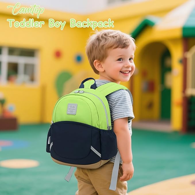 CAMTOP Toddler Backpack for Boys Girls 2-4, Kids Backpacks for Kindergarten Preschool, 12" H Small Bookbag for Daycare Travel (Green & Blue & Brown, 12''- Not fit A4 folder)