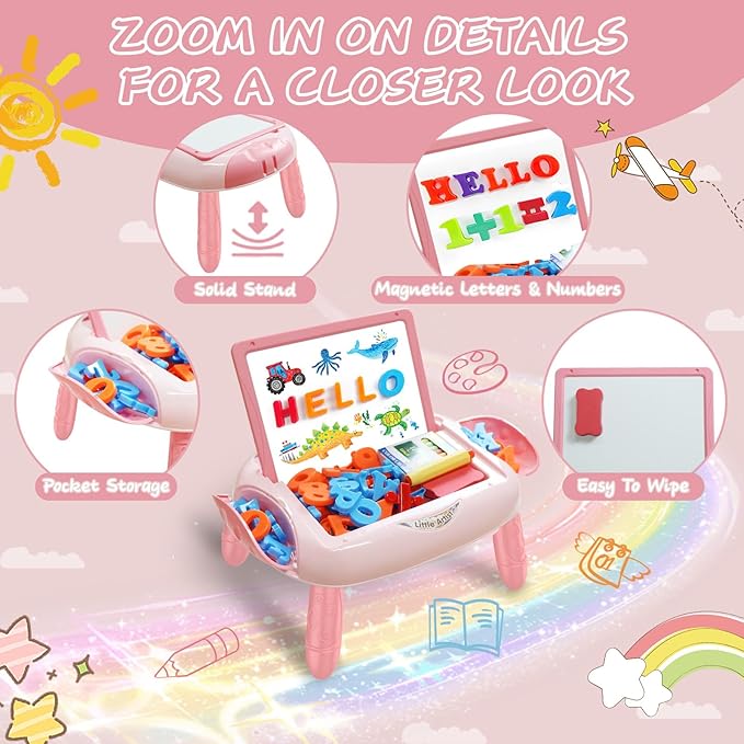 Gift for 1-2 Years Old Girl, Girl Toys with Magnetic Letters and Numbers, Portable Doodle Board Easel, Learning and Educational Toy for 1-2 Years Old Girls (Pink Red)