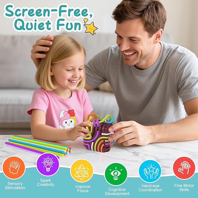 BunnyBoo Sensory Activity Board, 3D Silicone Toys for Kids with Autism & ADHD,Sensory Fidget Toys for Anxiety Relief, Calming & Focusing, BPA-Free, 15 Colorful Strings, Storage Bag(Blue)