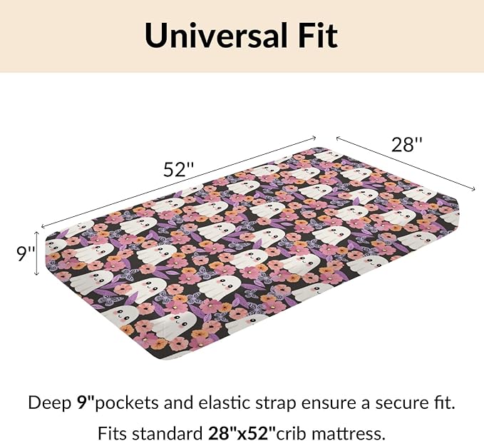 Halloween Spooky Boho Floral Baby Crib Sheets Cute Spooky Retro Flowers Autumn Soft Baby Sheets Fall Holiday Fitted Crib Mattress Cover for Standard Crib Mattress 52"x28"
