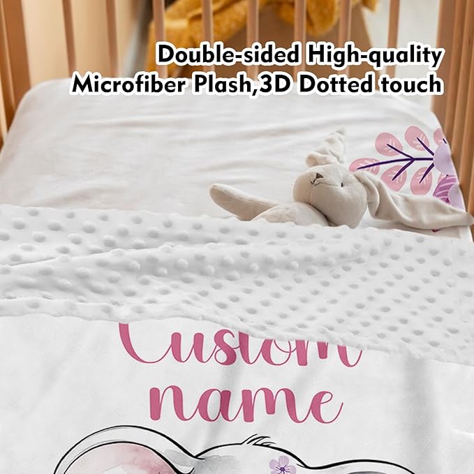 Personalized Baby Crib Bedding Set: 4 Piece Custom Purple Flower Elephant Crib Bed Set with Name, Nursery Bedding Set for Baby Girls, Newborn Boys Crib Sets, Crib Bedding Custom Gift, Crib Sheet