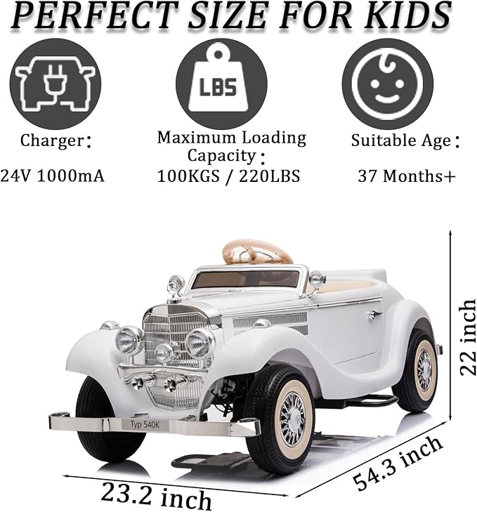 Electric Car for Kids, 24V Ride on Toys Licensed Mercedes Benz, Power Vehicles Wheels Parent-Child Max Load 220Ibs with Parent Remote LED Headlights