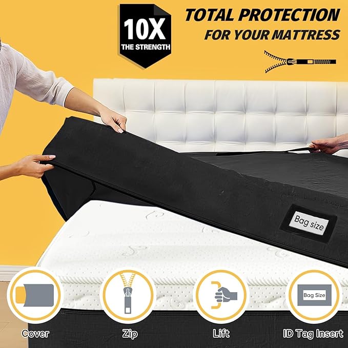 Mattress Bags for Moving and Storage, BETU Waterproof Mattress Protector Crib Mattress Cover with 8 Heavy Duty Handles and Zipper Extra Thick Moving Supplies for Bed Reusable (52x28x6.5 Black)