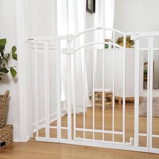 Ingenuity Decorative Extra Tall Baby Gate & Dog Gate, 28.5"-48" Wide, 36" Tall, Hardware or Pressure Mounted, Install on Top or Bottom of Stairs, Banister, or Doorway - White
