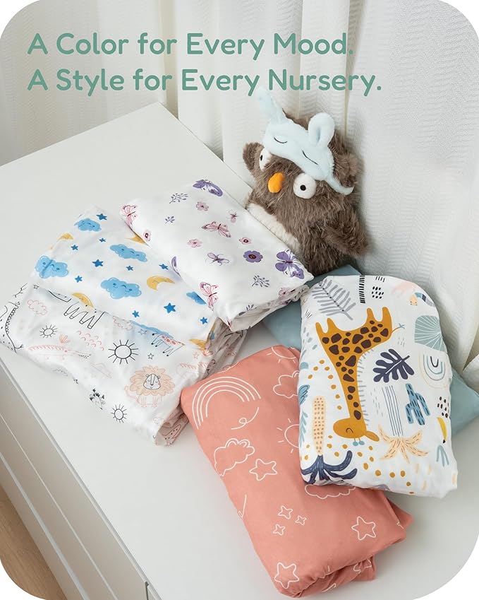 Baby Crib Sheets Boy Girl for Standard Crib Mattress - Soft Purple+Butterflies, Comfortable and Safe, Fits 28''x52''x9'' Deep Pocket