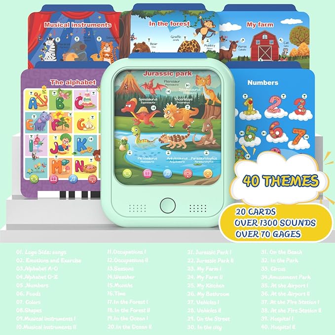 Kids Educational Learning Tablet Toy-Educational Tablet Toy to Interactive Learn Alphabets,Colors,Number,Foods,Jurassic Park,Animals,Learning Toys for Toddlers 2-6 Years Old,Gifts for Boys Girl