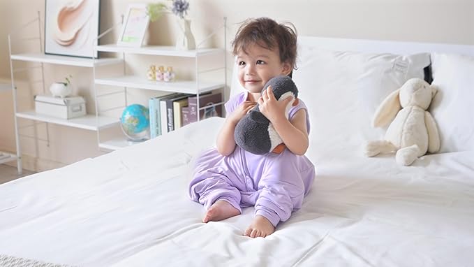 Baby/Toddler Sleep Sack with Legs, Rayon from Bamboo 95% + 5% Spandex, 1.0 TOG, 2‑Way Zipper Sleeping Bag, Walker‑Friendly 12-18M Purple