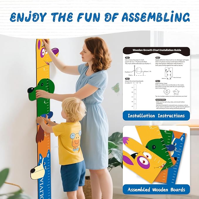 Woodemon Personalized Name Growth Chart for Wall, Big Ear Dog Wood Height Chart for Kids, Height Measurement Growth Measuring Ruler, Thoughtful Birthday Gift for Boys and Girls