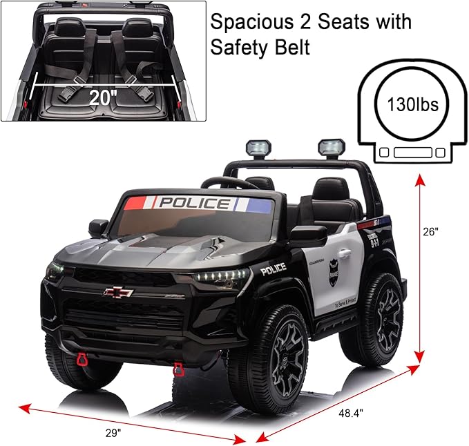 POSTACK 24 Volt Ride on Toys with Parental Remote, 4WD Battery Powered Electric Power 4 Wheels for Toddlers, Kids Ride on UTV Truck Kids Cars to Drive with Bluetooth LED Lights, Police Black