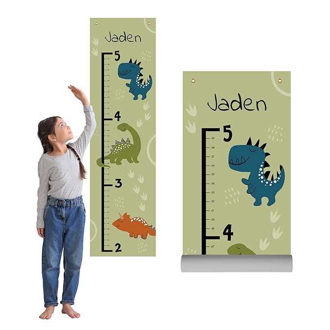 Prints Next Day – Custom Dinosaur Growth Chart 12" x 43.5" – Personalized with Name – Kids Height Chart for Wall – Baby & Toddler Nursery Decor – Birthday – PVC-Free – Printed in USA