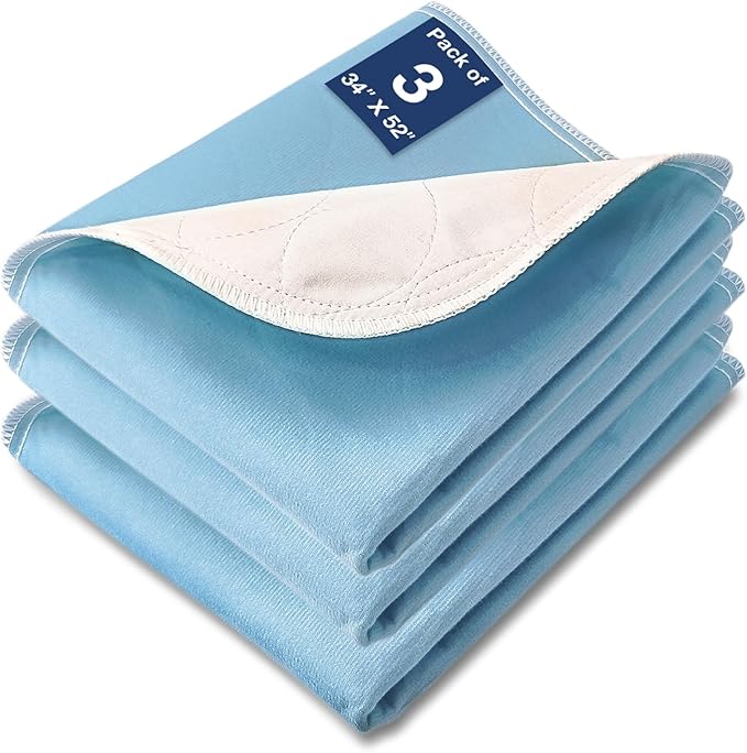 Bed Pads Washable Waterproof, 52" x 34" (3 Pack) Incontinence Bed Pads, Waterproof Bed Pad & Pee Pad, Perfect for Kids, Adults, The Elderly and Pets
