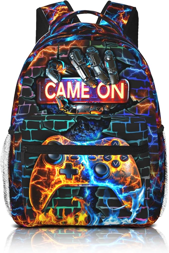Nebcog School Backpack for Boys Gamer Boys Backpack for Kids Children Elementary Middle School Video Game Bookbag Backpacks for 6-18 Waterproof Lightweight 17 Inches Travel Back Pack