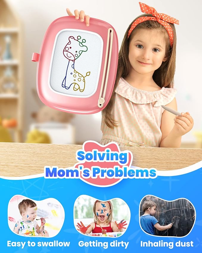 Seimome Magnetic Drawing Board, Toddler Girl Toys for 1-3 Year Old, Doodle Board Learning and Educational Kids Toys for 1 2 3 Year Old Baby Birthday GIF- Pink