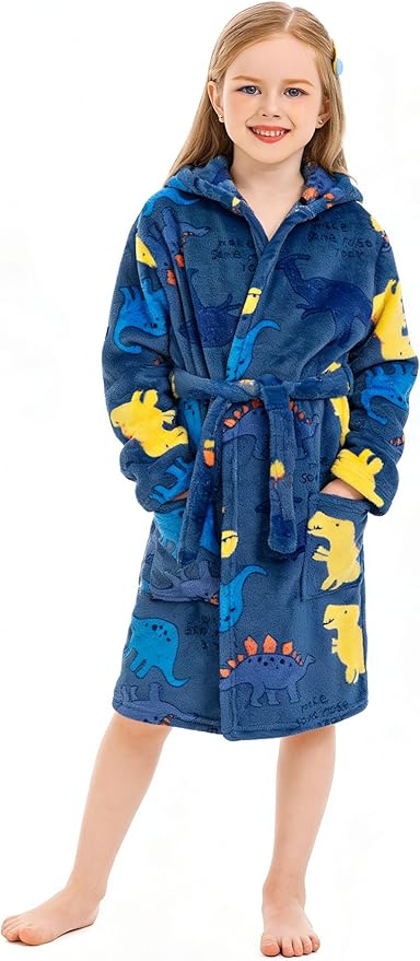 Toddler Robes Cute Pattern Bathrobe Unisex Kids Robe Baby Flannel Hoodie Pajamas Sleepwear