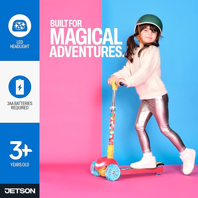 Jetson Character Kids Kick Scooter, LED Lights on Stem & Light-Up Wheels, Lightweight Frame, Height-Adjustable Handlebar, Lean-to-Steer System, Easy-Fold Mechanism