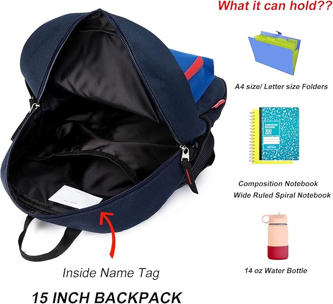 HawLander Little Kids Backpack for Boys or Girls, Toddler School Bag Fits 3 to 6 years old, Navy blue, 15 Inch