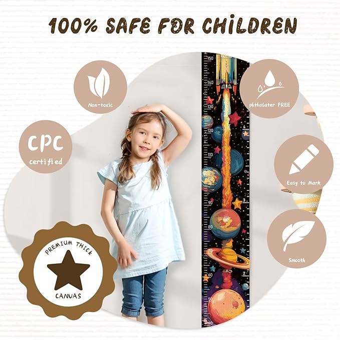 Woodemon Personalized Name Kids Growth Chart for Wall, Rocket Premium Canvas Removable Height Chart for Kids, Height Measurement for Wall, Height Chart for Kids & Babies, Kids Nursery Decor