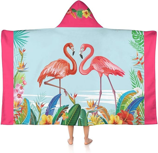 Thickened Hooded Towels for Kids Suitable Girls Boys Kids Bath Towels, 30"x50" Super Absorbent, Flamingo Cute Cartoon Toddler Towels Multi-Purpose for Beach, Pool and Bathroom