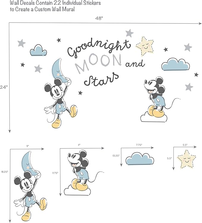 Lambs & Ivy Disney Baby Moonlight Mickey Mouse Blue/Black Wall Decals/Stickers