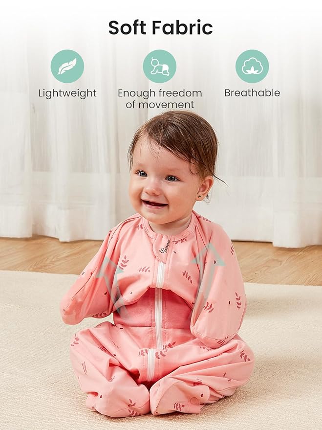 GROWNSY Transitional Swaddle Sleep Sack 3-6 Months, Starfish Design Baby Swaddle Sack, Dual-Zipper for Easy Diaper Changes, Proper Hip Development & Openable Foot Button, 12-20lbs, Pink