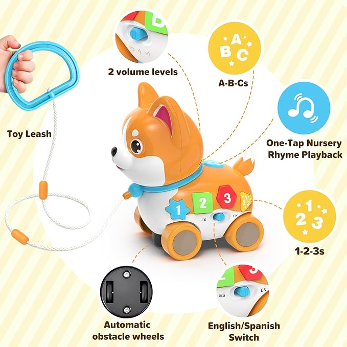 Baby Toys for 6-12-18 Month, 3-in-1 Musical Puppy Toy, Crawling & Walking Toys for 1 Year Old Boy Girl Gifts, Bilingual Learning Educational for 7 8 9 10 Months Developmental Toy
