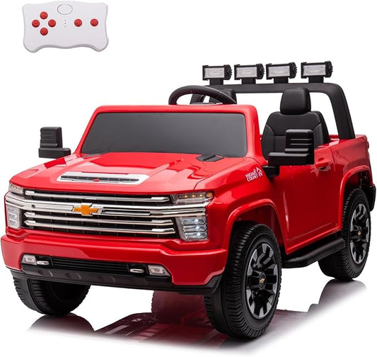 FINITO 24v Ride on Toys for Kids，Licensed Chevrolet Silverado ，2 Seater Battery Powered Ride on Cars，with Parental Remote Control, Music, Bluetooth, Gift for Kids(Red)