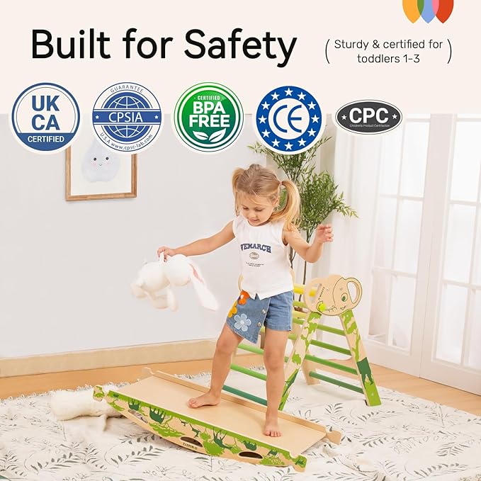 wingyz 8-in-1 Pikler Triangle Set with Cushion-Foldable Baby Climbing Toys with Arch, Ramp & Ladder | Montessori Toddler Climber Indoor Jungle Gym for 1-3 Year Olds (Green)