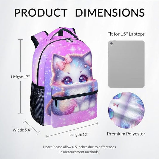 Kids' Backpacks - Cat Backpacks for Girls - Cute Toddler Bookbag - Gifts for Daughter - Durable School Bag for Kindergarten/Preschool/Elementary(17 Inch)