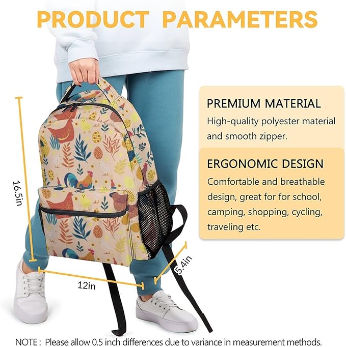 COOPASIA Chicken Backpack, 16 Inch Animal Theme Bookbag with Adjustable Straps, Durable, Lightweight, Large Capacity, School Backpack for Kids Girls Boys