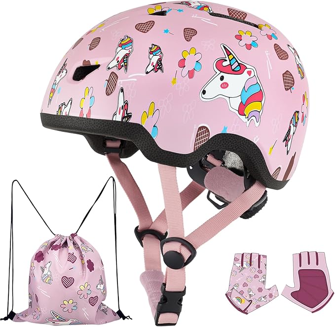 Toddler Bike Helmet with Gloves and Backpack Set, 3 Sizes for Baby Infant to Kids Ages 1-3 3-5 5-8+, Adjustable Boys Girls Bike Helmet for Bicycle/Scooter/Skateboard/Roller Skate