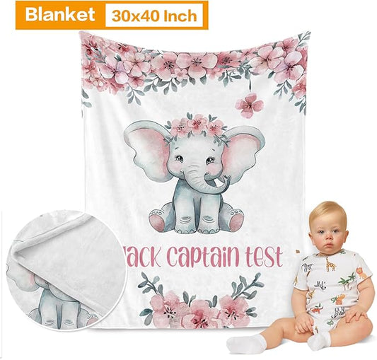 Custom Baby Bedding Set, Personalized Pink Baby Elephant Bedding, Baby Blanket Fitted Sheet Changing Cover Nursery Rug Room Decor Gift Idea