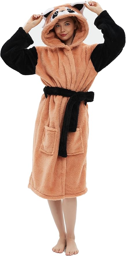 CuteOn Bathrobe for Women Soft Fleece Hooded Plush Loungewear