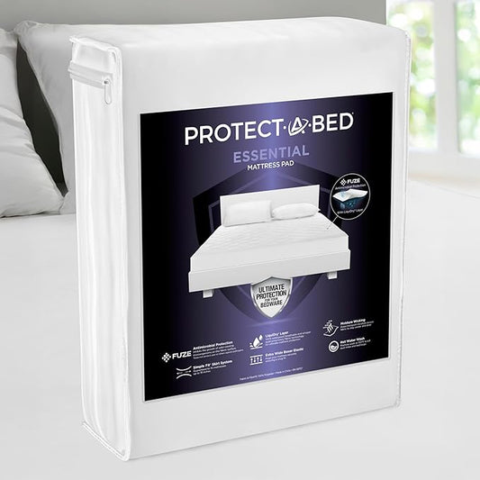 Protect-A-Bed Essential Mattress Pad Full, 100% Waterproof, Dust Mite Barrier Mattress Pad, Breathable & Quiet, Antimicrobial, Fits 11"-18" Mattresses