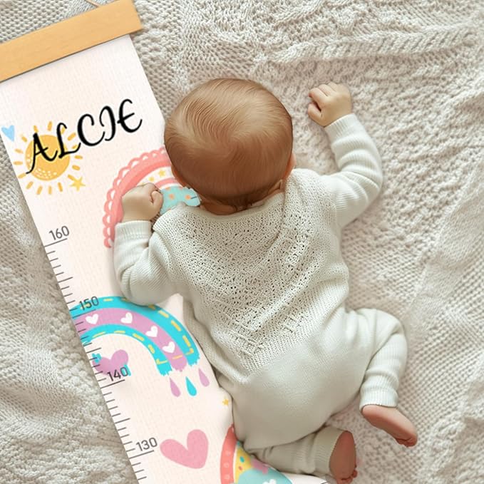 Woodemon Personalized Name Height Chart for Kids, Rainbow Height Measurement for Wall, Child Height Measure Wall Chart Bedroom Nursery Wall Decoration, Playroom Essentials, Children's Day Gifts