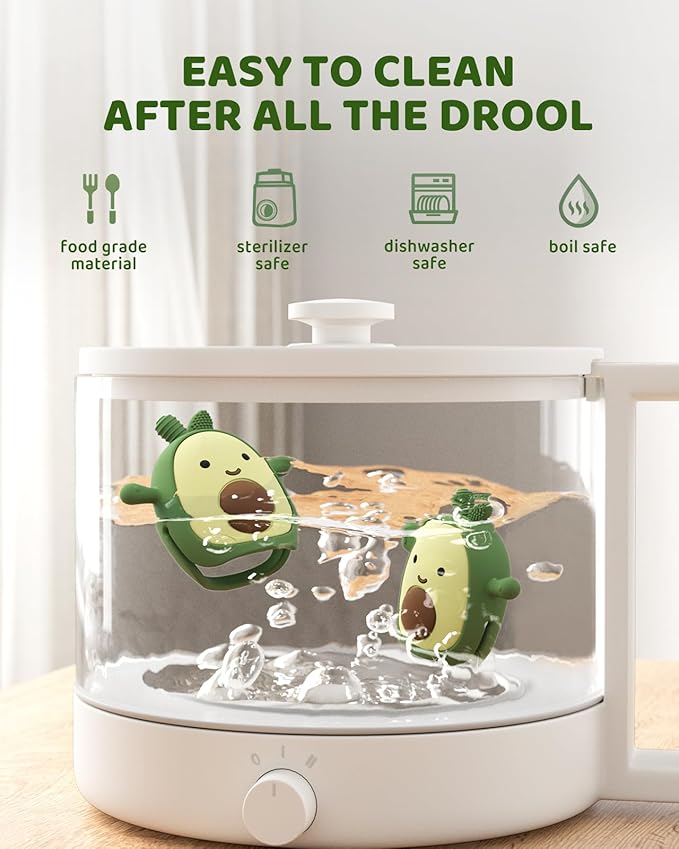 Baby Teething Toy Silicone Avocado Teething Mitten for Babies Over 3 Months Anti Dropping Wrist Hand Teethers Baby Chew Toys for Sucking Needs, BPA Free (Patent Pending)