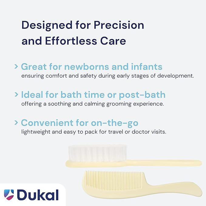 Dukal PCB2 DawnMist Baby Comb & Brush Set – Ivory – Gentle, Non-Scratch Grooming Tools with Soft Bristles for Newborns – 6 Sets
