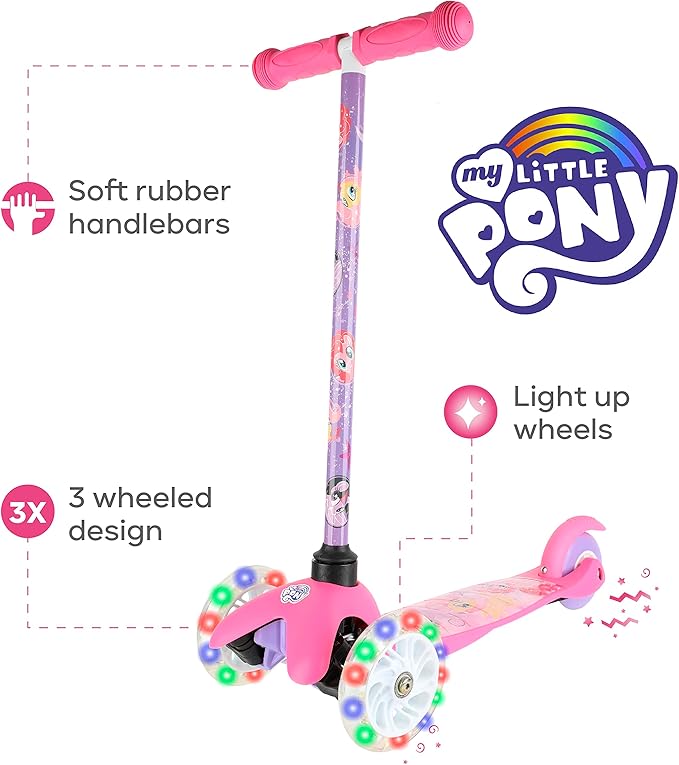 Self Balancing Kick Scooter with Light Up Wheels, Extra Wide Deck, 3 Wheel Platform, Foot Activated Brake, 75 lbs Limit, Kids & Toddlers Girls or Boys, for Ages 3 and Up
