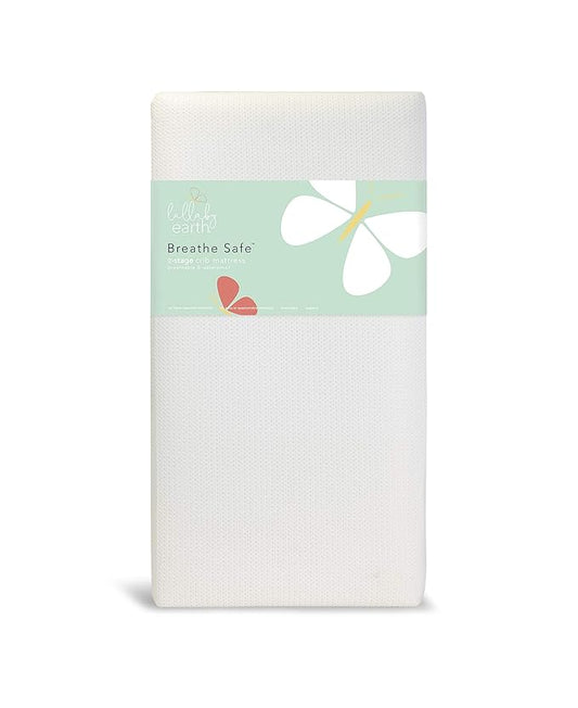 Lullaby Earth Breathe Safe 2-Stage Breathable Crib Mattress - Chemical Free, Dual Firmness Natural Mattress with Removable Washable Protector - Packaging May Vary