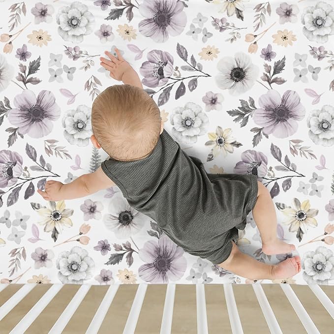 Watercolor Antique Floral Baby Crib Sheets for Boy Girl 52x28Inch Spring Garden Flowers Soft Stretchy Fitted Crib Mattress Cover Summer Wildflowers Baby Sheet for Standard Crib & Toddler Mattress Pad
