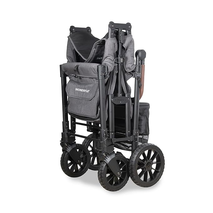 WONDERFOLD W2 Luxe Pro Stroller Wagon (2 Seater) - Collapsible Wagon Stroller with Seats Featuring 5-Point Safety Harnesses and Adjustable Sun Canopy, Charcoal Gray