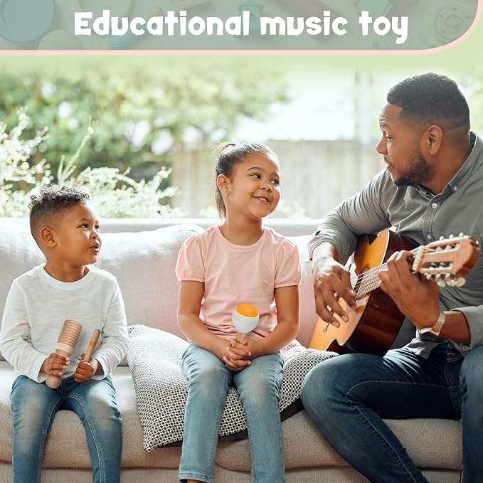 Stoie's Wooden Toddler Musical Instruments with Xylophone, Maracas, Triangle, Tamburine for Babies and Kids, Eco Friendly Montessori Educational Toy