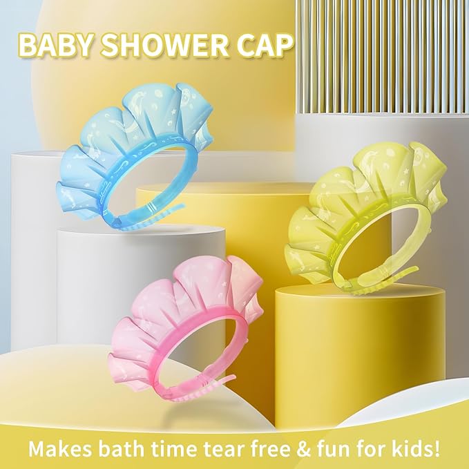 kair Baby Kids Shower Cap Soft Adjustable Silicone Toddler Bath Visor Children Hair Washing Hat Keep Kids Shield Water Out of Eyes & Ears (Yellow, Head Size 12.5"-19" Less Than 24 Months)