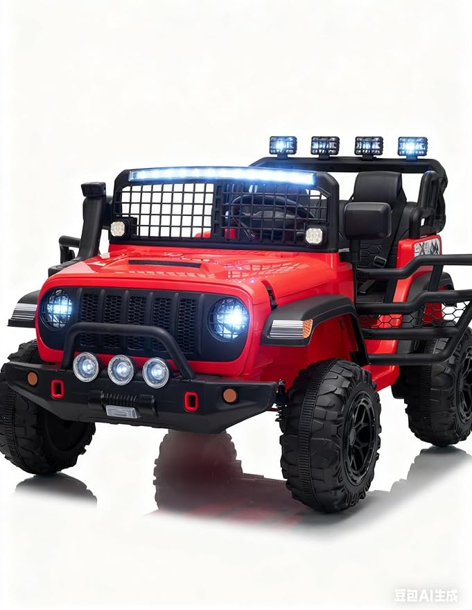 2 Seats 24V Kids Electric Ride on Car with Remote Control, 20" Large Seat with 2 Safety Belts, Two 200W Battery Powered Electric Vehicle for 3+ Years, LED Light, Music,Horn,USB Port, Riding Toy, Red