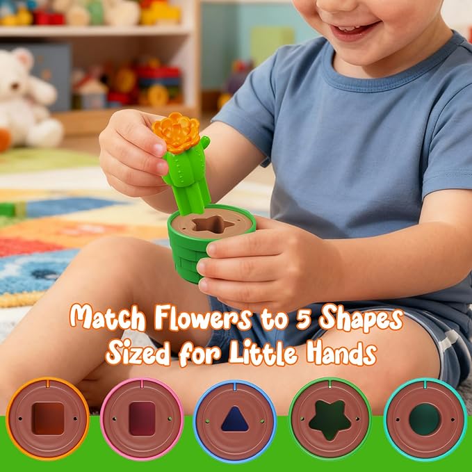 Montessori Flowers Garden Toy for Toddlers, Gardening Set with Watering Can, Shovel, Rake, Shape & Color Sensory Toys, Educational Preschool Learning Toys, Gifts for Baby Girls Boys Ages 1 2 3 4